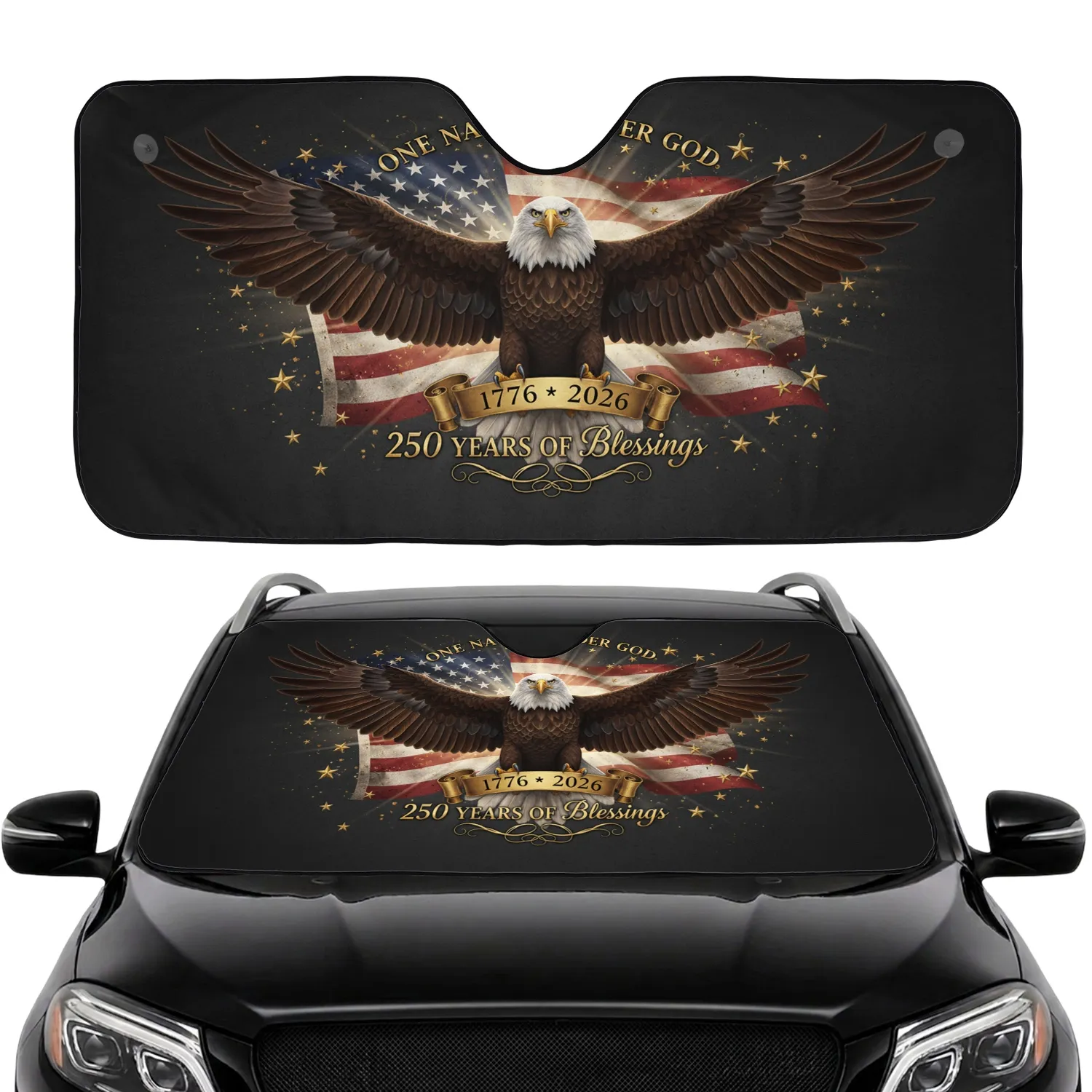 Bald Eagle American Flag 1776-2026 - USA 250th Anniversary Car Interior Upgrade Car Sunshade - 1