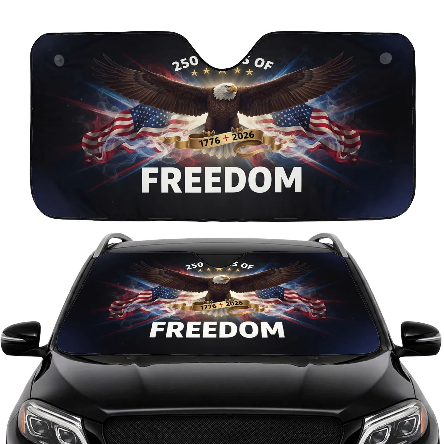 Bald Eagle American Flag 1776-2026 - 250 Years of Freedom Road Trip Gift Car Sunshade - 1