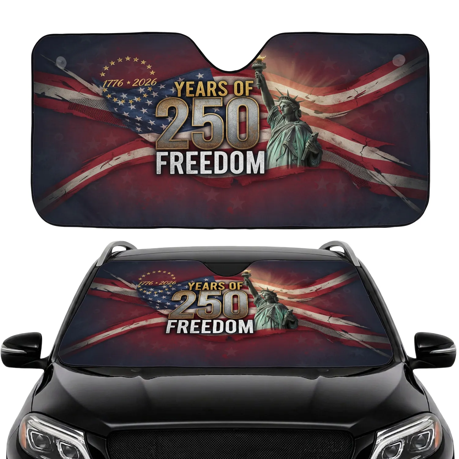 Statue of Liberty American Flag 1776-2026 - USA 250th Anniversary Car Interior Upgrade Car Sunshade - 1