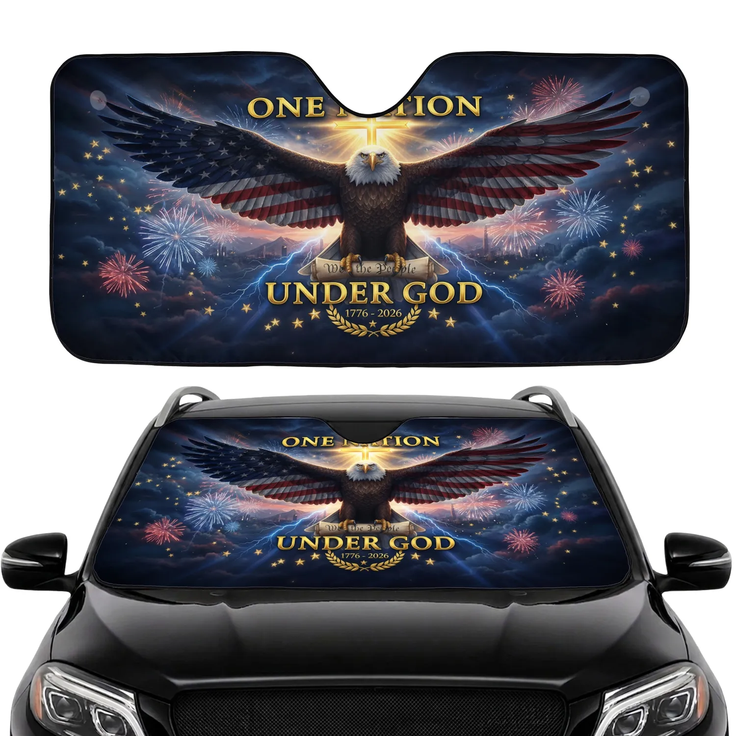 Bald Eagle American Flag We The People 1776-2026 - USA 250th Anniversary Car Interior Upgrade for Veterans Car Sunshade - 1