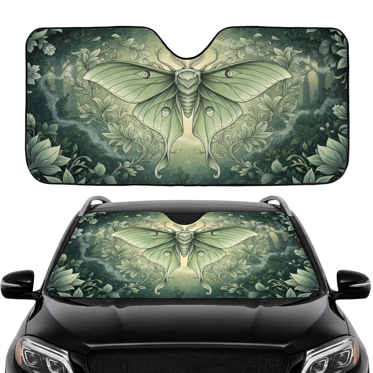Luna Moth Night Garden Botanical Blossoms Intertwining Branches Car Interior Upgrade Car Sunshade - 1