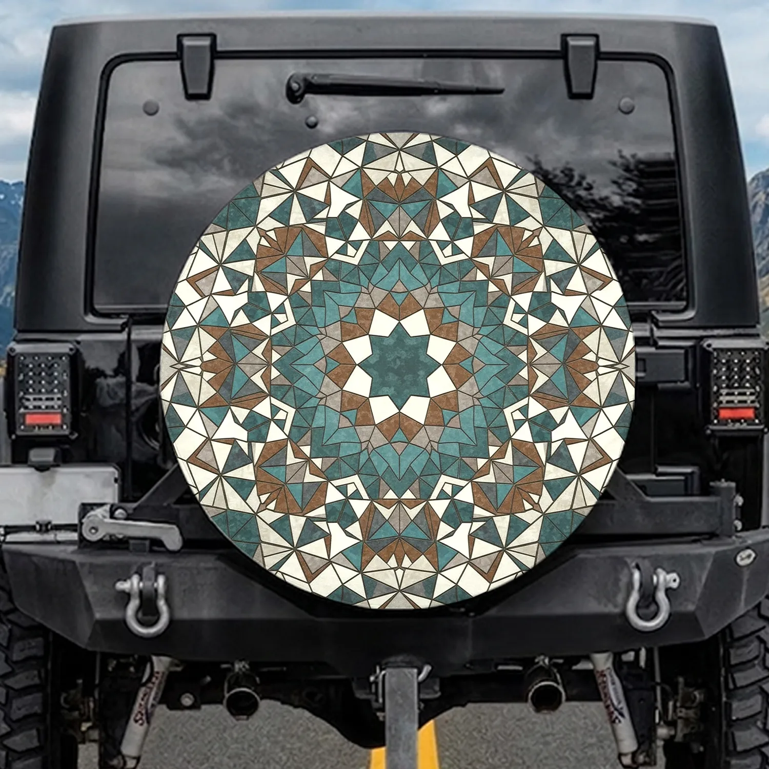 8-Pointed Star Mosaic Geometric Shapes - Travel Essential Gift Spare Tire Cover - 1