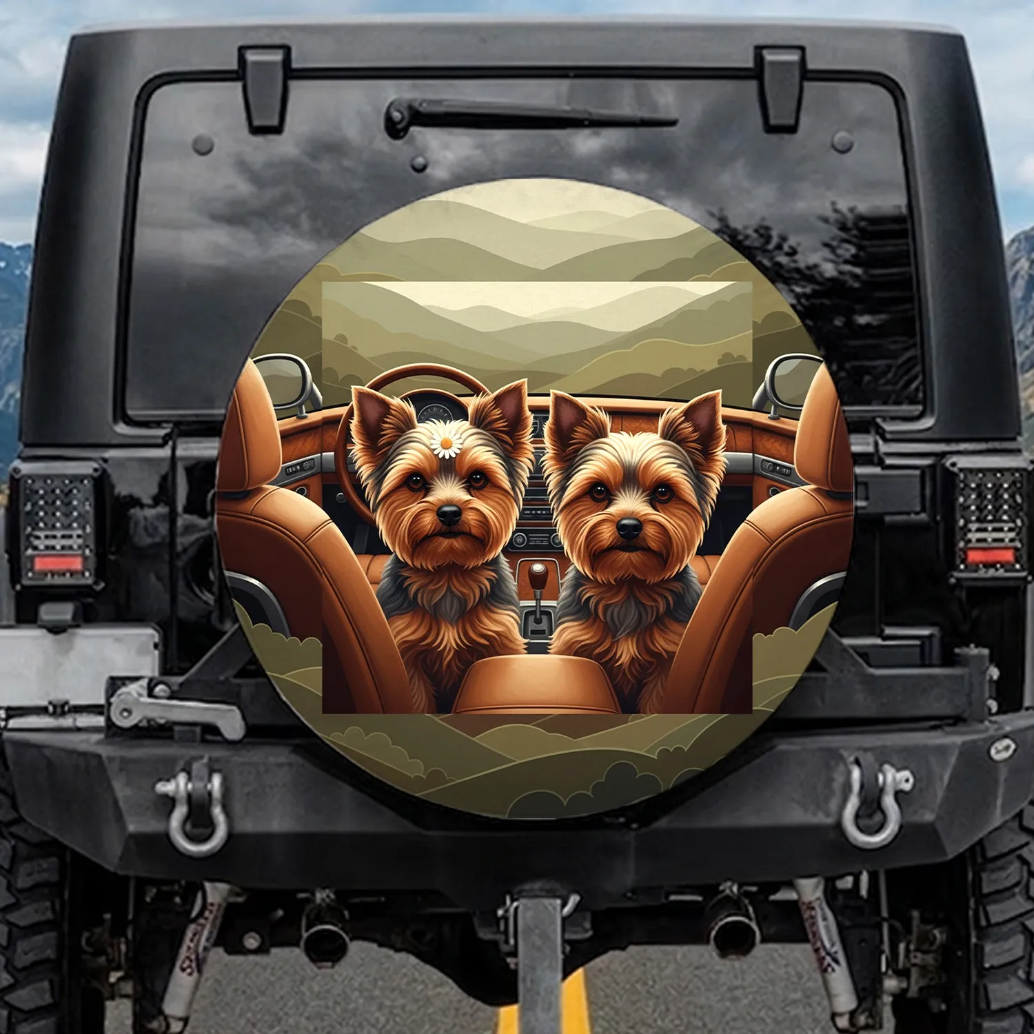 Yorkshire Terriers Vehicle Interior Journey - Road Trip Dog Lover Gift Spare Tire Cover - 1