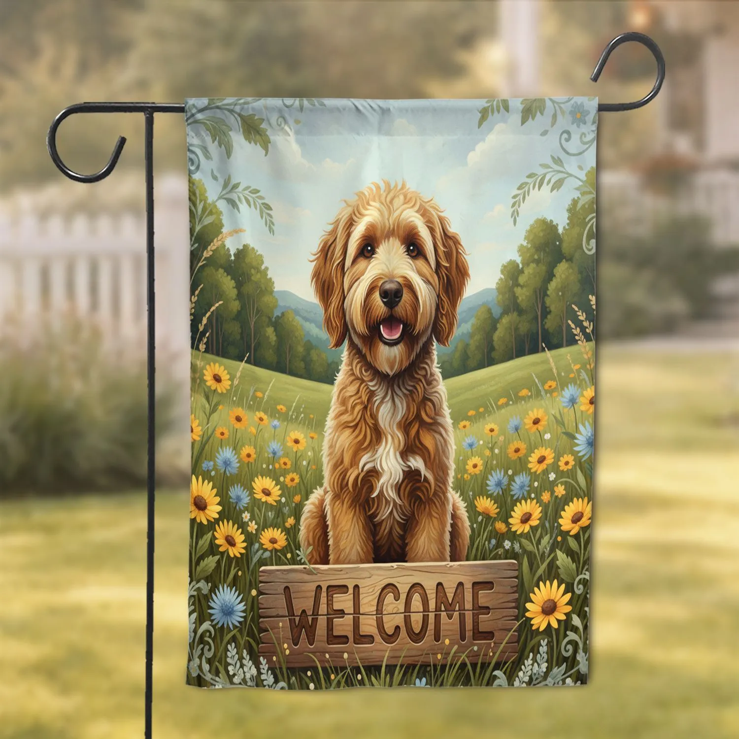 Goldendoodle Welcome Sign Meadow - Home Decor Gift for Dog Lover Garden Flag - 1