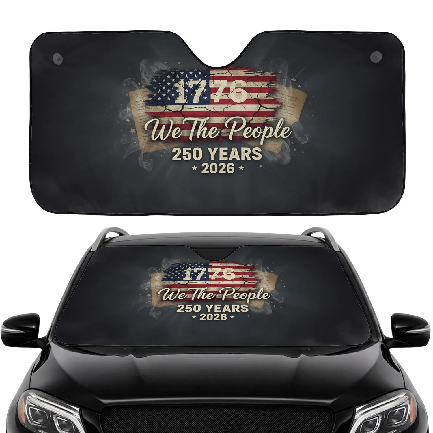 Weathered American Flag 1776 We The People - USA 250th Anniversary Car Interior Upgrade Car Sunshade - 1