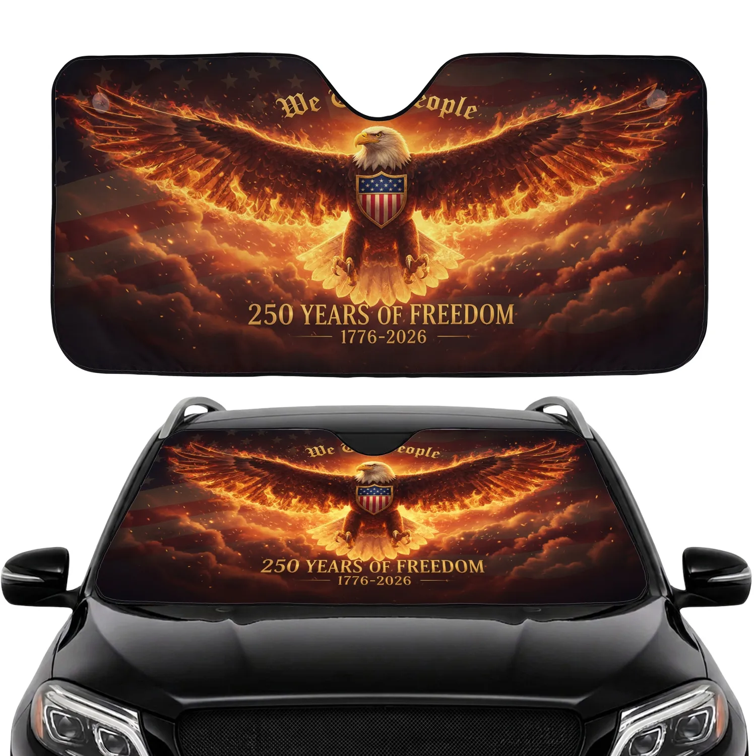 Bald Eagle American Flag We The People 1776-2026 - USA 250 Years Freedom Road Trip Car Sunshade - 1
