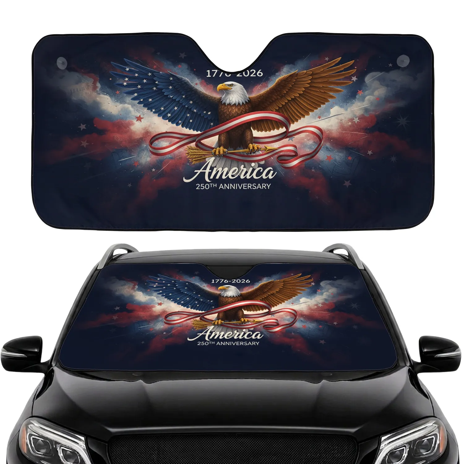 Bald Eagle 1776-2026 America 250th Anniversary Road Trip Gift for Veterans Car Sunshade - 1