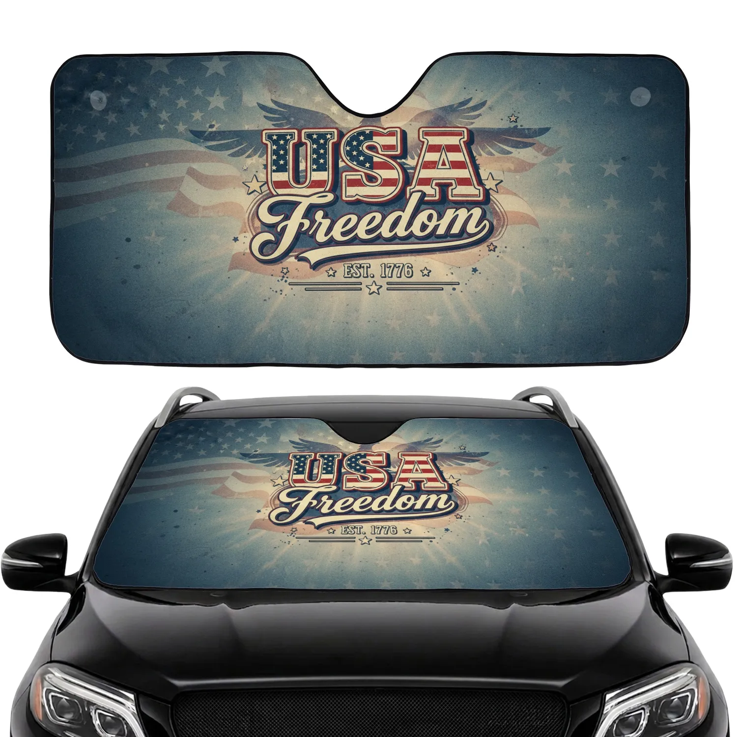 USA Freedom 1776 American Flag Stars - Independence Day Road Trip Gift Car Sunshade - 1