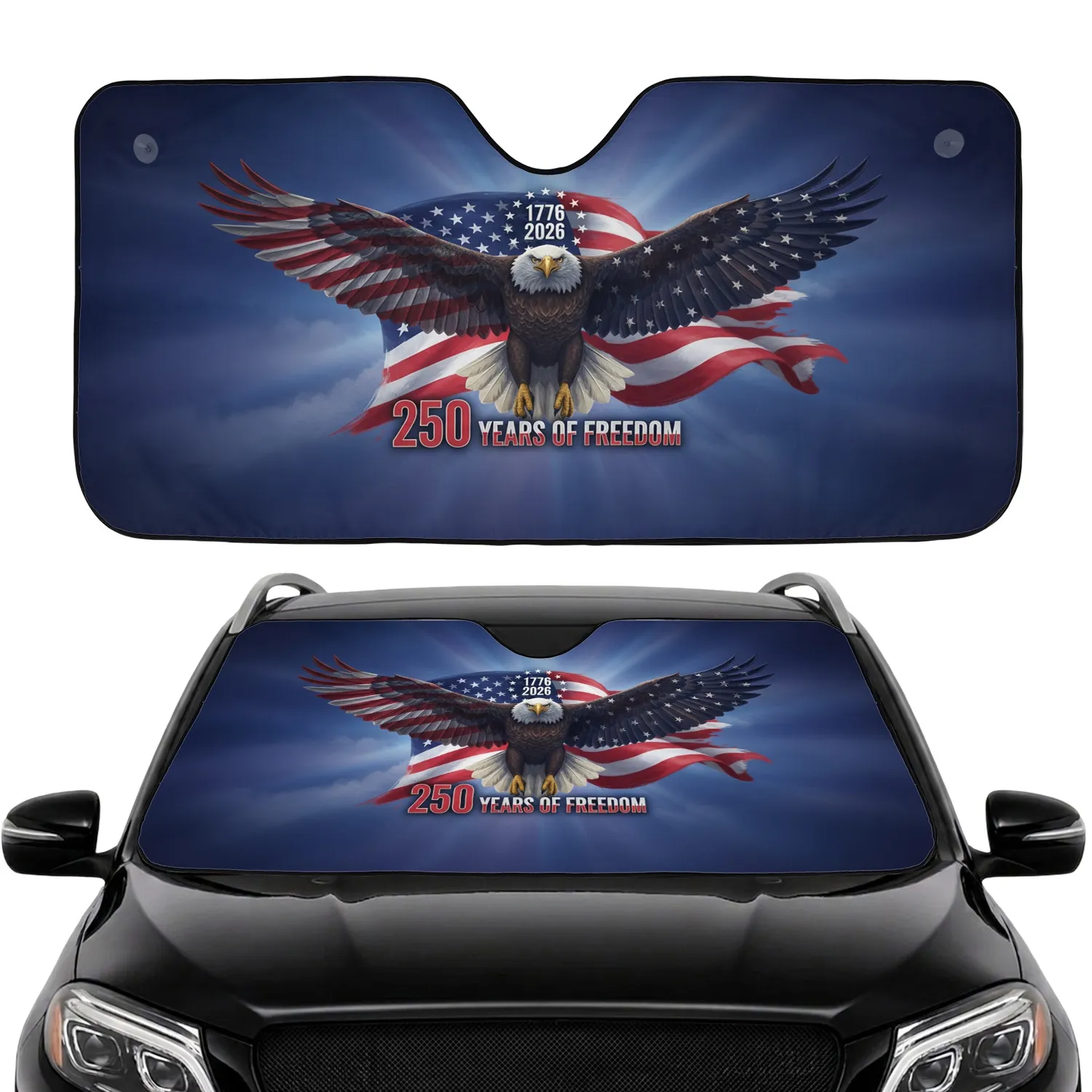 Bald Eagle American Flag 1776-2026 - USA 250th Anniversary Gift for Veterans Car Sunshade - 1