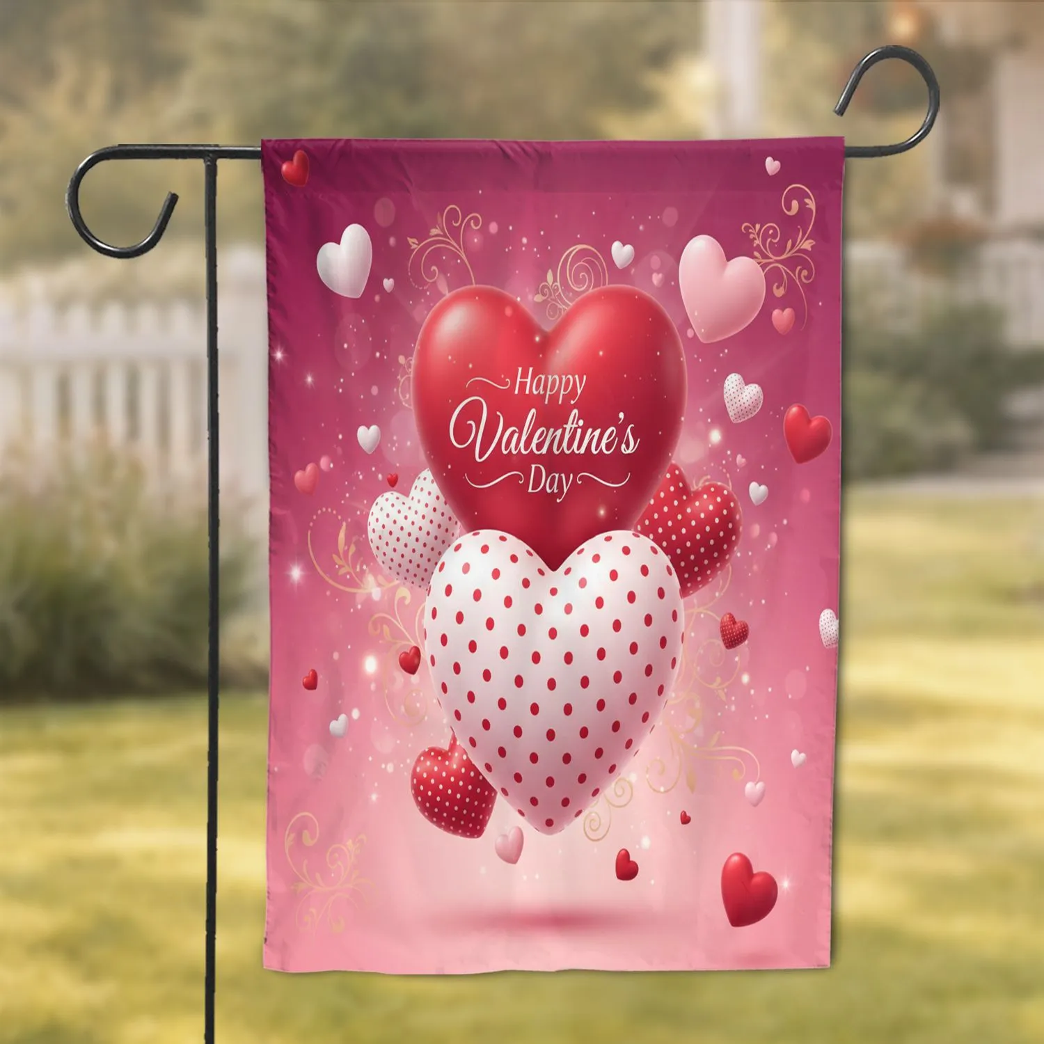Happy Valentine's Day 3D Floating Glitter Hearts - Outdoor Home Decor Gift Garden Flag - 1