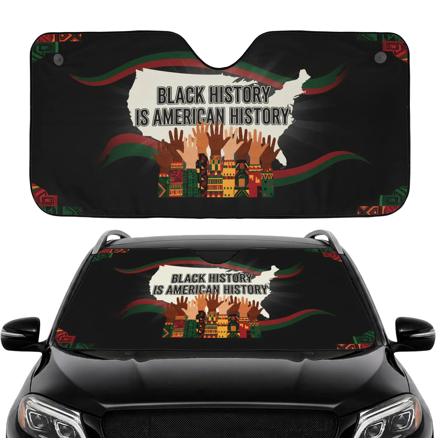 USA Map 'Black History Is American History' Hands - Travel Essentials Car Sunshade - 1
