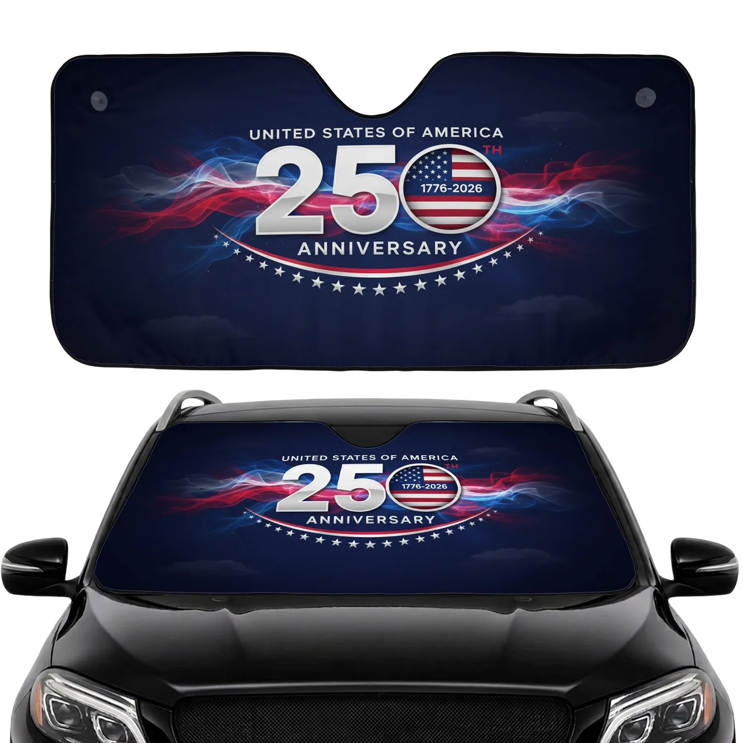 United States 250th Anniversary American Flag 1776-2026 - Travel Essential Car Sunshade - 1