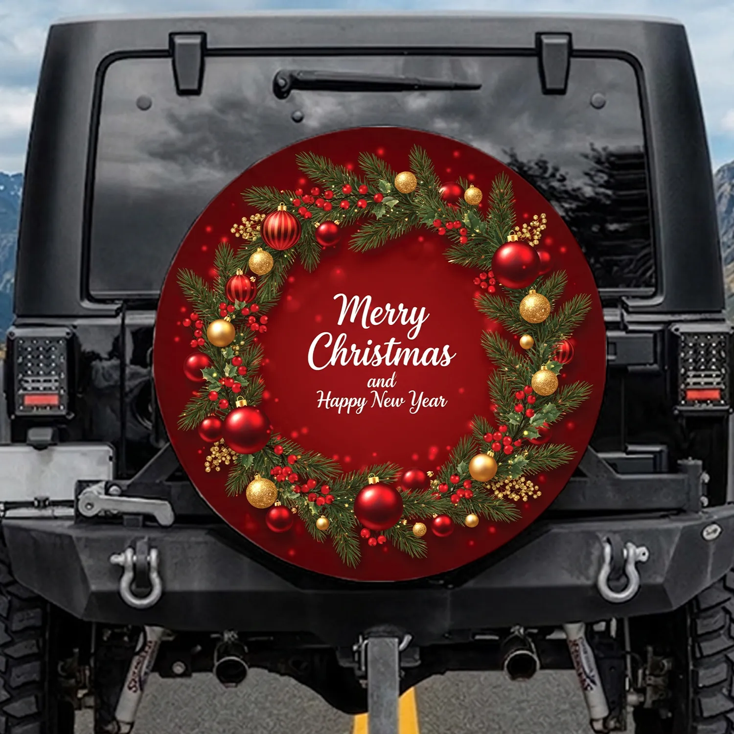 Merry Christmas Happy New Year Pine Ornaments - Christmas Holiday Gift Spare Tire Cover - 1