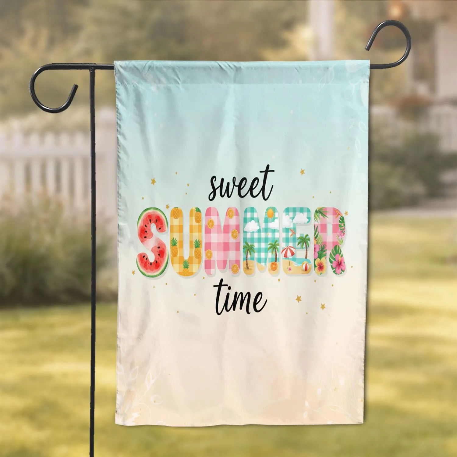 Sweet Time SUMMER Word Art Tropical Floral Beach - Summer Patio Decor Garden Flag - 1
