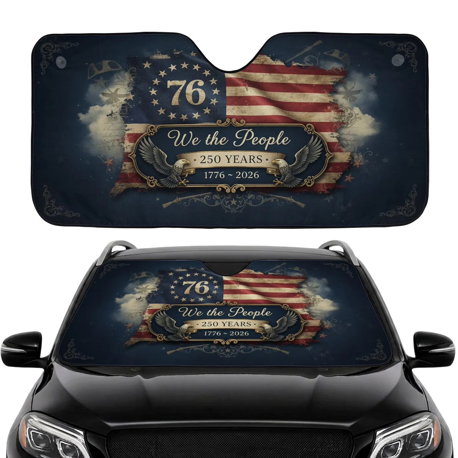 Bald Eagle American Flag We the People USA 250th Anniversary Car Interior Upgrade for Veterans Car Sunshade - 1