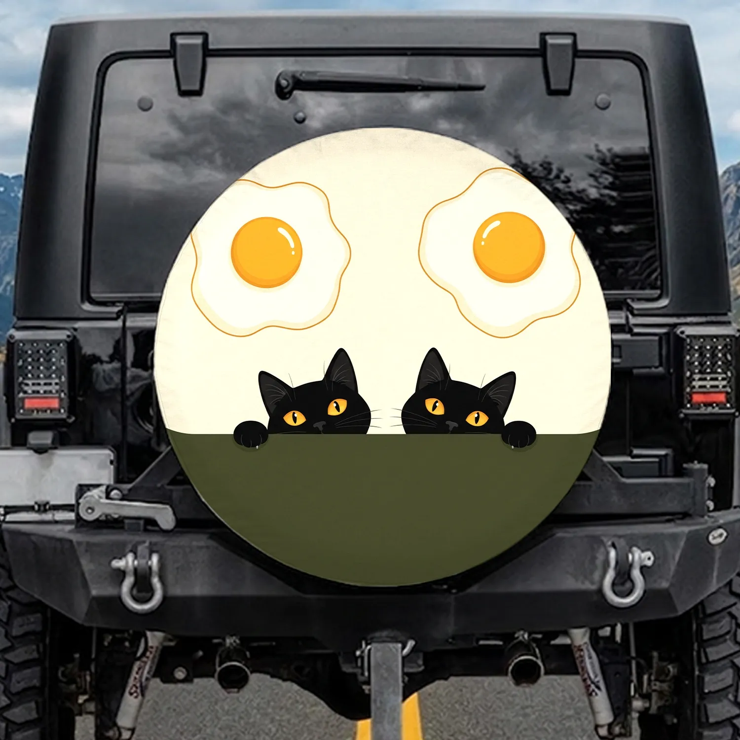 Black Cats Fried Eggs - Cat Lover Home Decor Gift Spare Tire Cover - 1