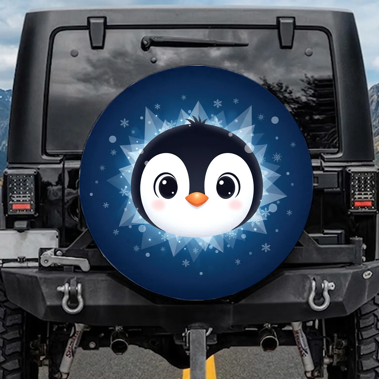 Penguin Arctic Ice Crystal Snowflake - Winter Wildlife Lover Gift Spare Tire Cover - 1