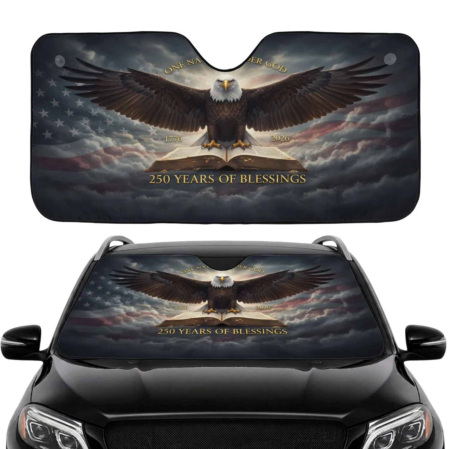 Bald Eagle American Flag 1776-2026 250th Anniversary Car Interior Upgrade for Veterans Car Sunshade - 1