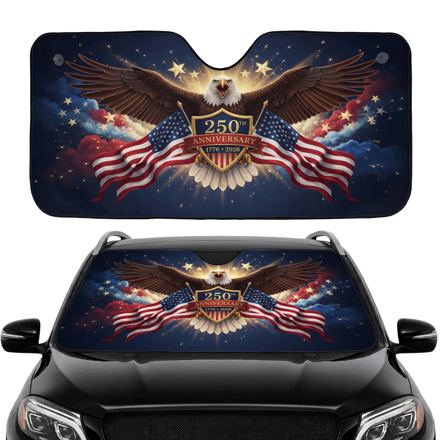 Bald Eagle American Flag 1776-2026 - USA 250th Anniversary Road Trip Gift Car Sunshade - 1