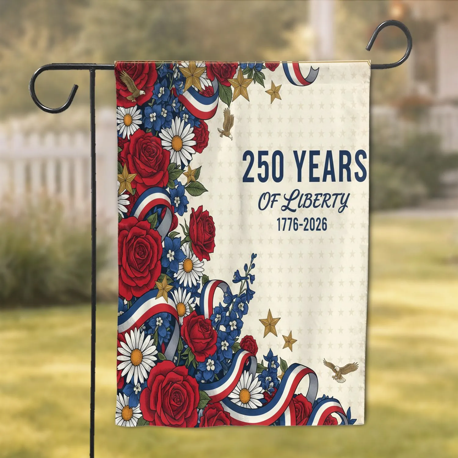 Patriotic Floral Eagle 250 Years Liberty 1776-2026 - USA 250th Anniversary Garden Flag - 1