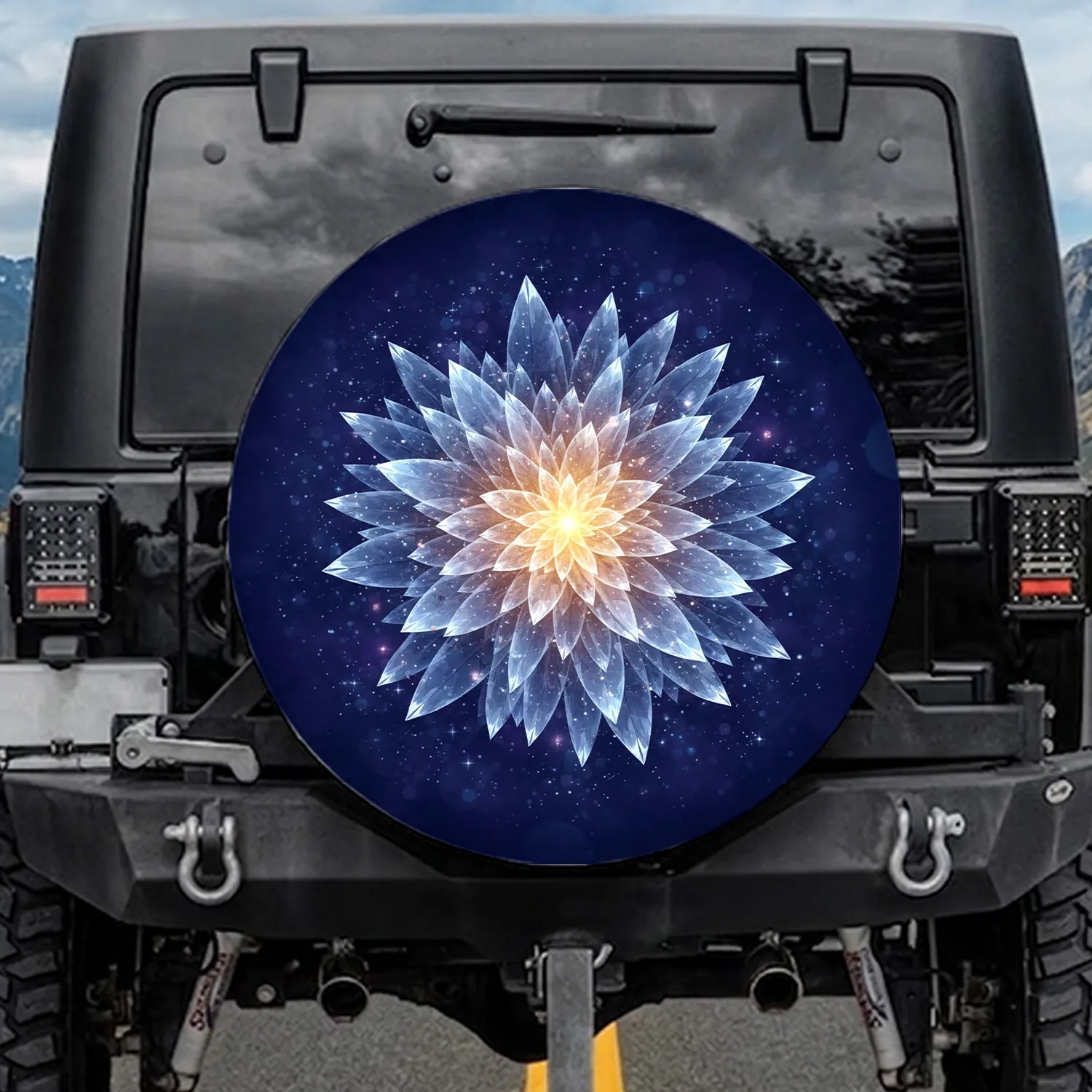 Ethereal Glowing Floral Burst Sparkling Cosmic Scene - Vehicle Accessory Gift Spare Tire Cover - 1