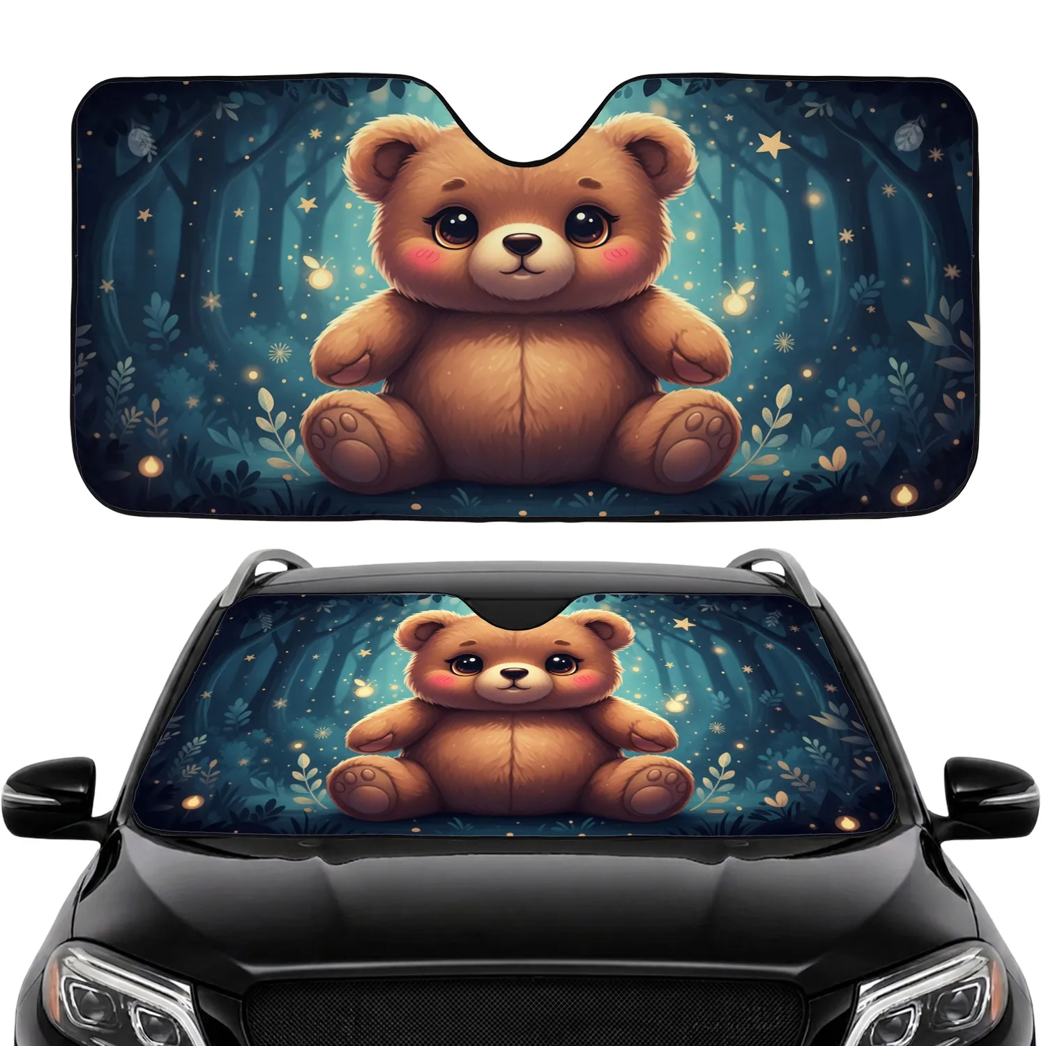 Teddy Bear Glowing Fireflies Twilight Forest Car Interior Upgrade Car Sunshade - 1
