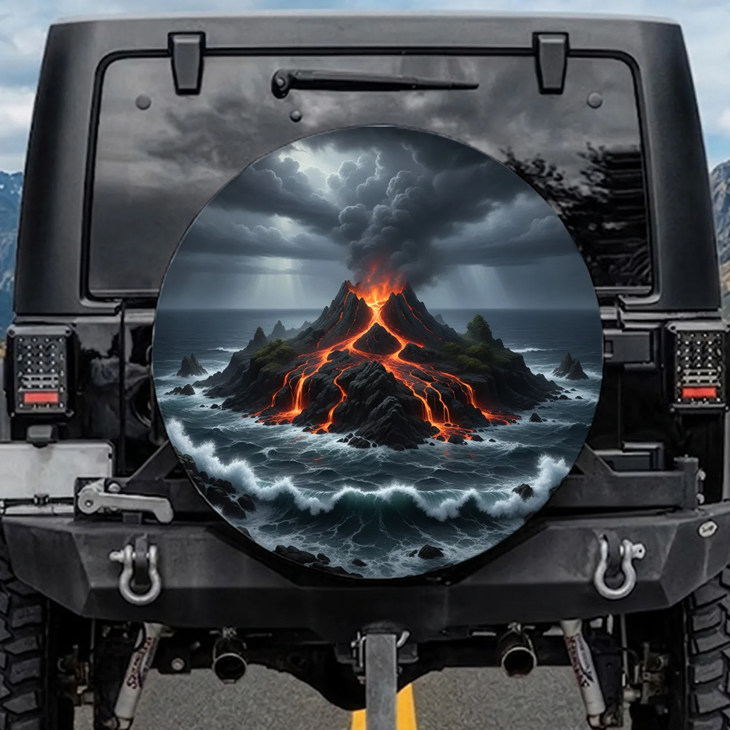 Volcanic Lava Ocean Stormy Coast - Outdoor Adventure Gift for Travelers Spare Tire Cover - 1