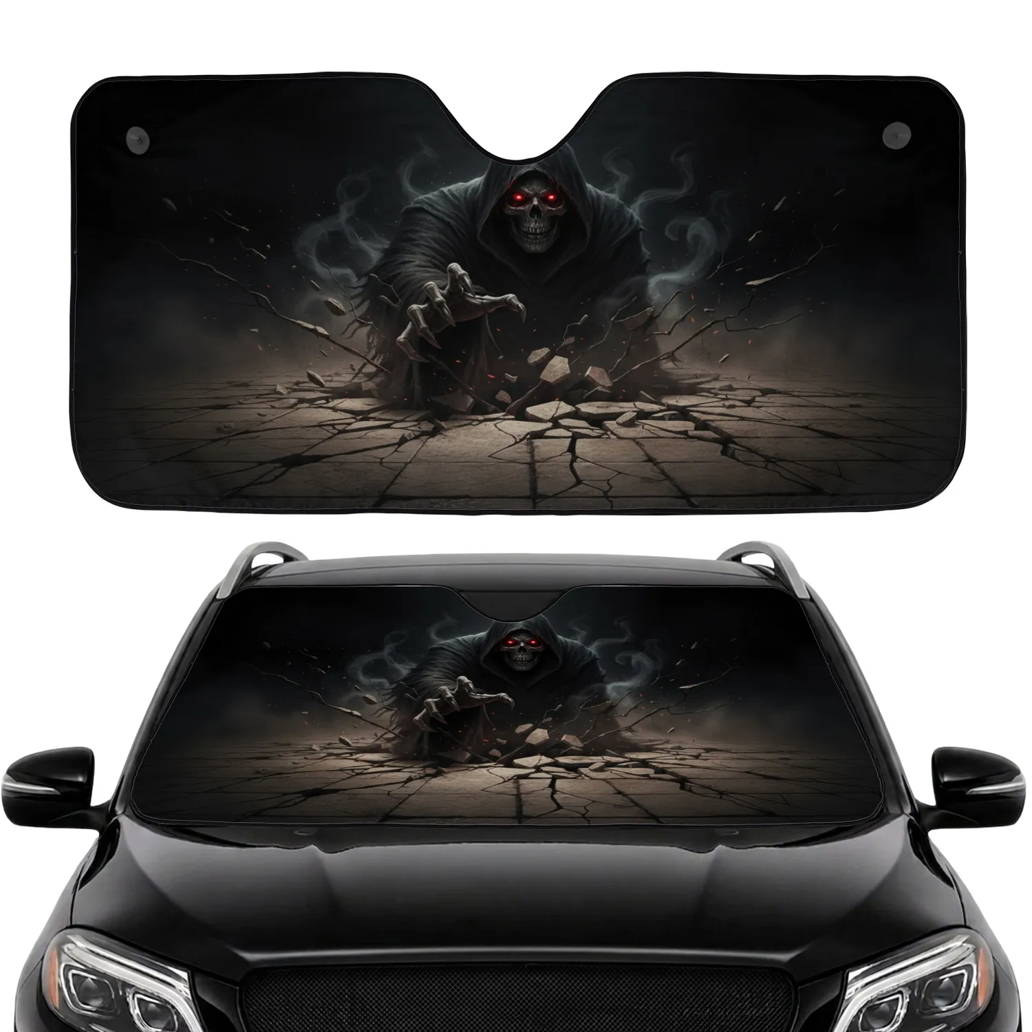 Grim Reaper Bone Skull Skeletal Hand Shattered Abyss - Car Interior Upgrade Car Sunshade - 1