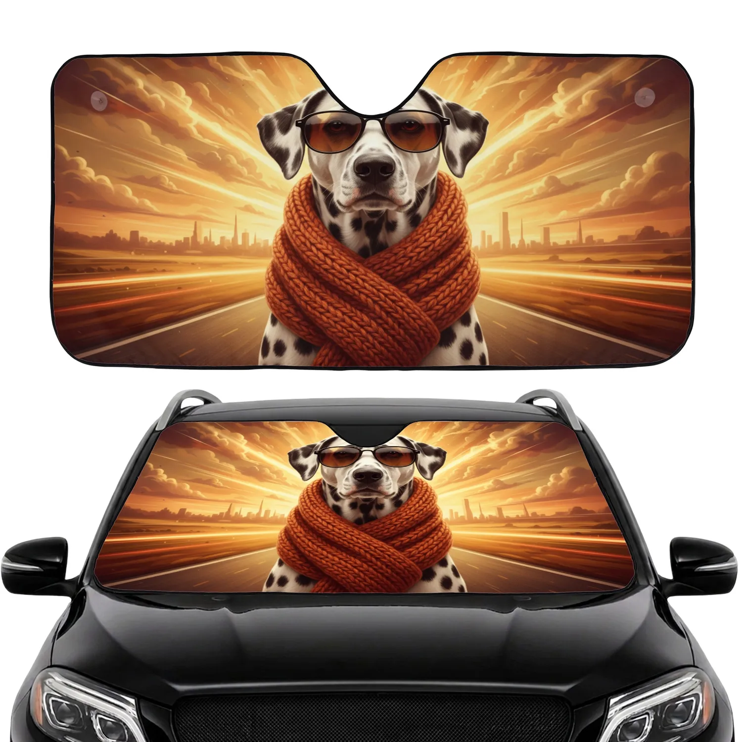 Dalmatian Dog Sunglasses Golden Hour Sunset - Road Trip Gift for Dog Lovers Car Sunshade - 1