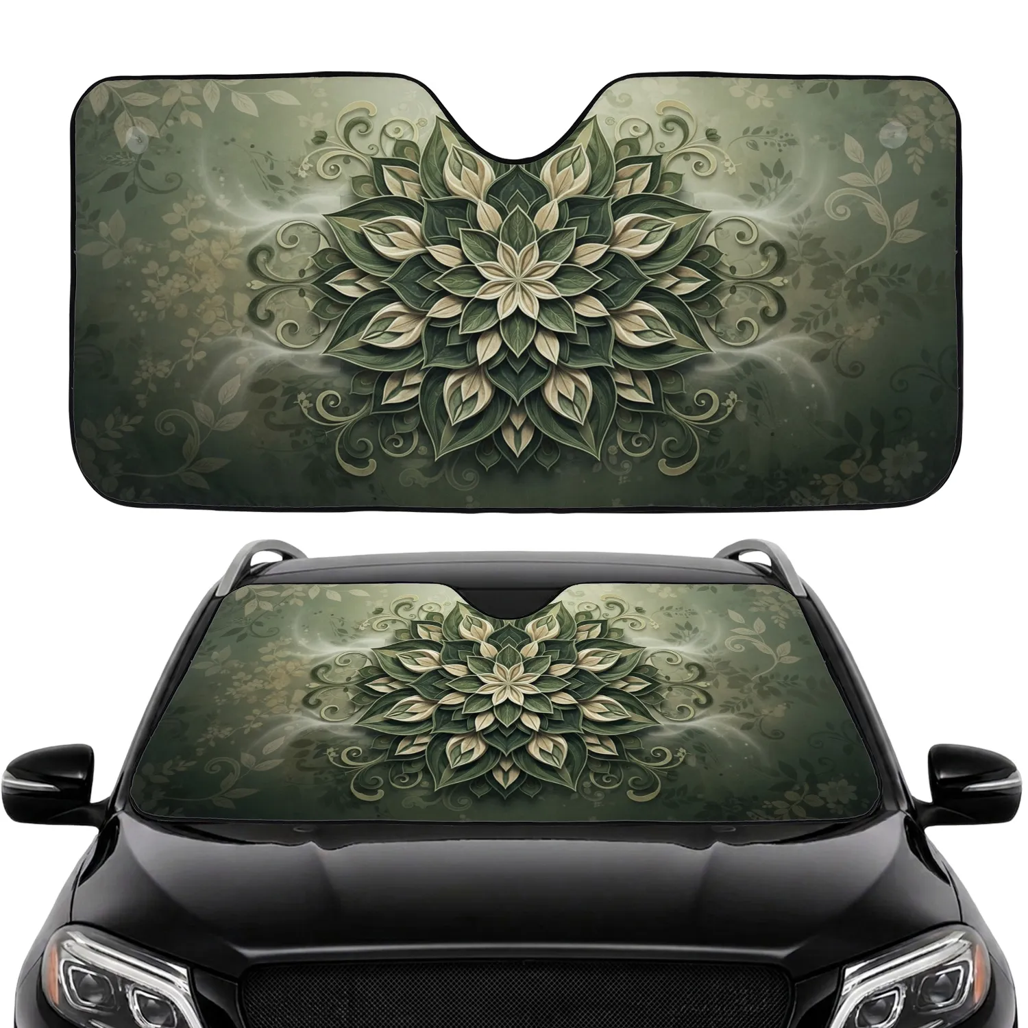 Botanical Mandala Organic Foliage - Car Interior Upgrade Road Trip Gift Car Sunshade - 1