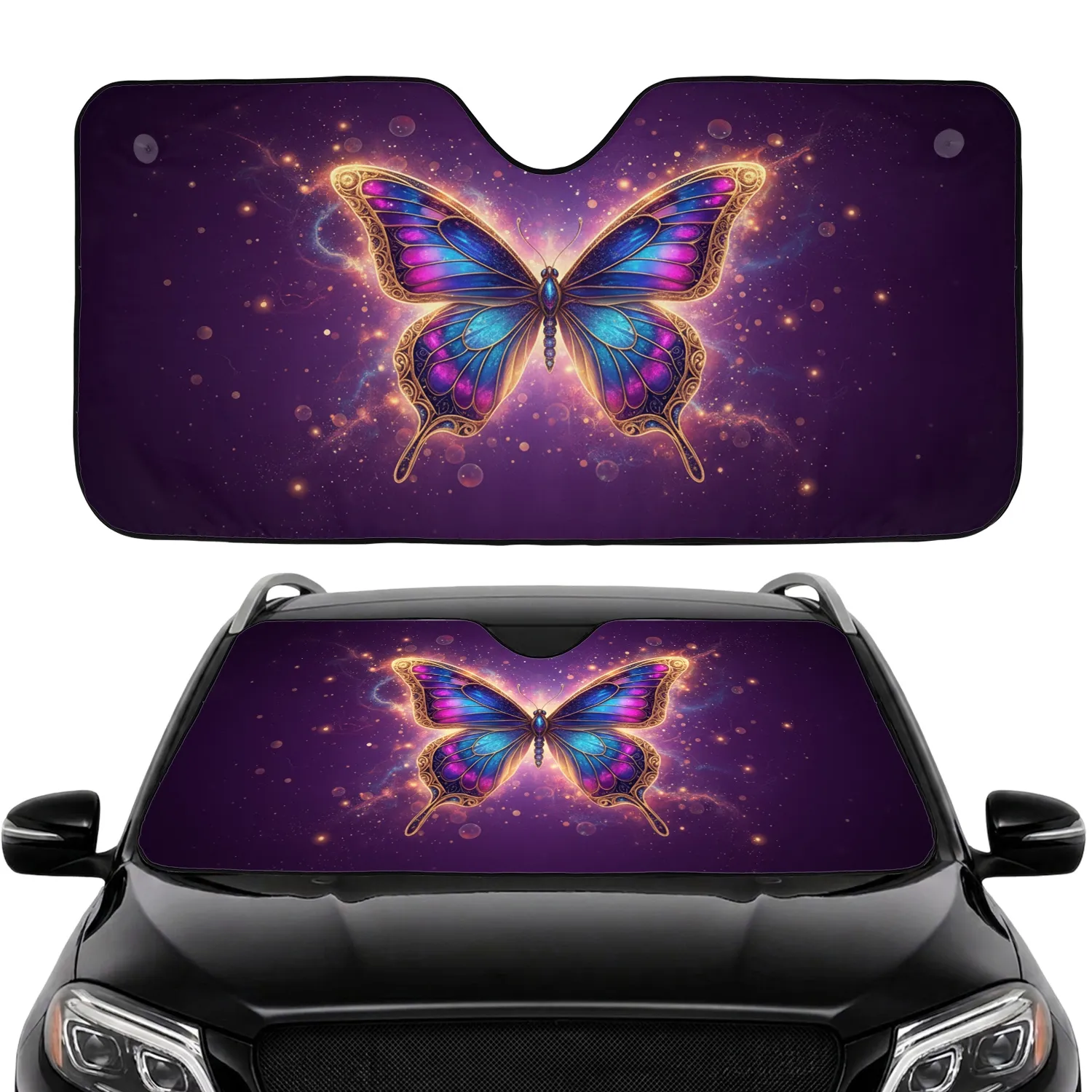 Symmetrical Butterfly Luminous Dust Glowing Orbs - Car Interior Upgrade Car Sunshade - 1