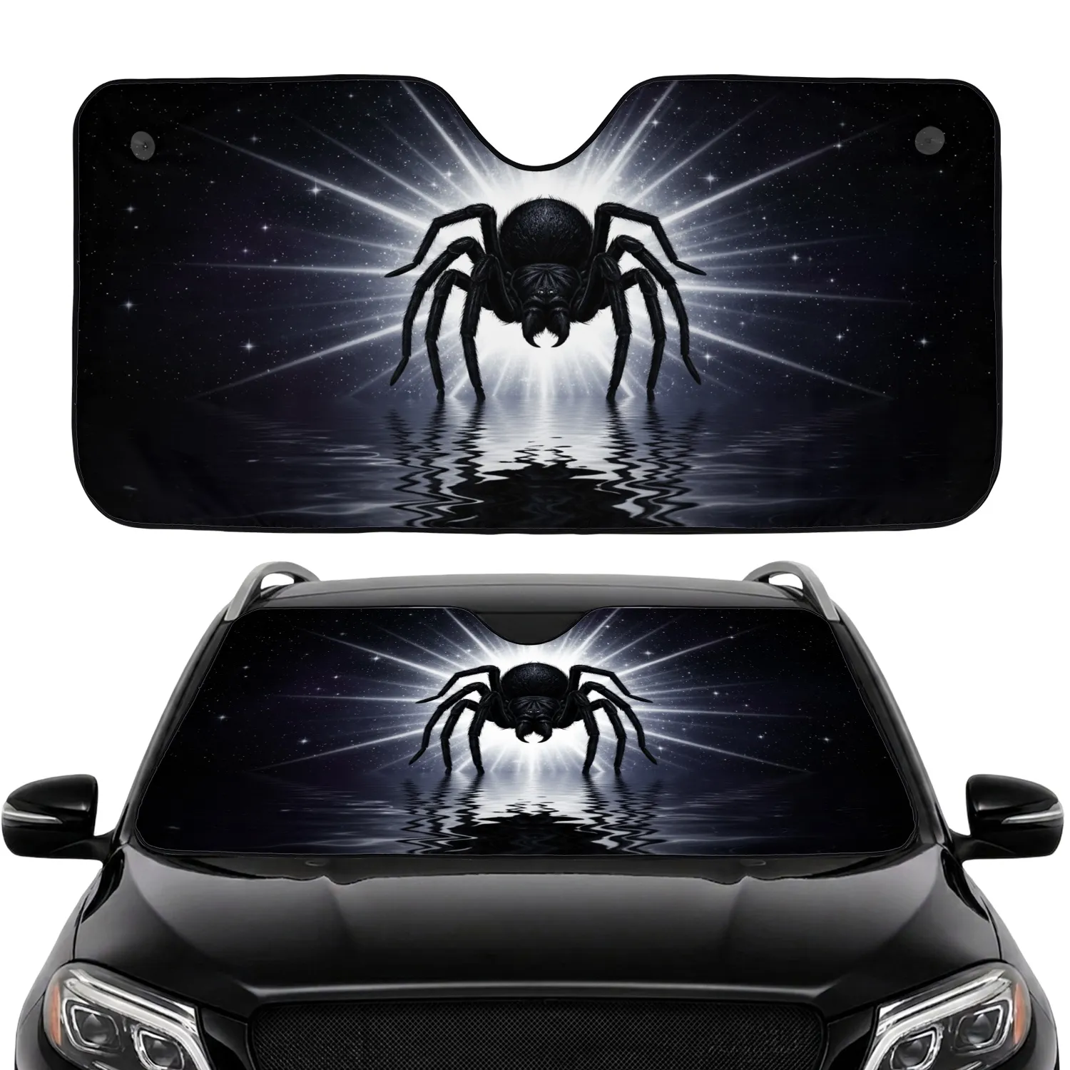 Menacing Black Tarantula Spider Radiant Glow Cosmic Stars Car Interior Upgrade Car Sunshade - 1