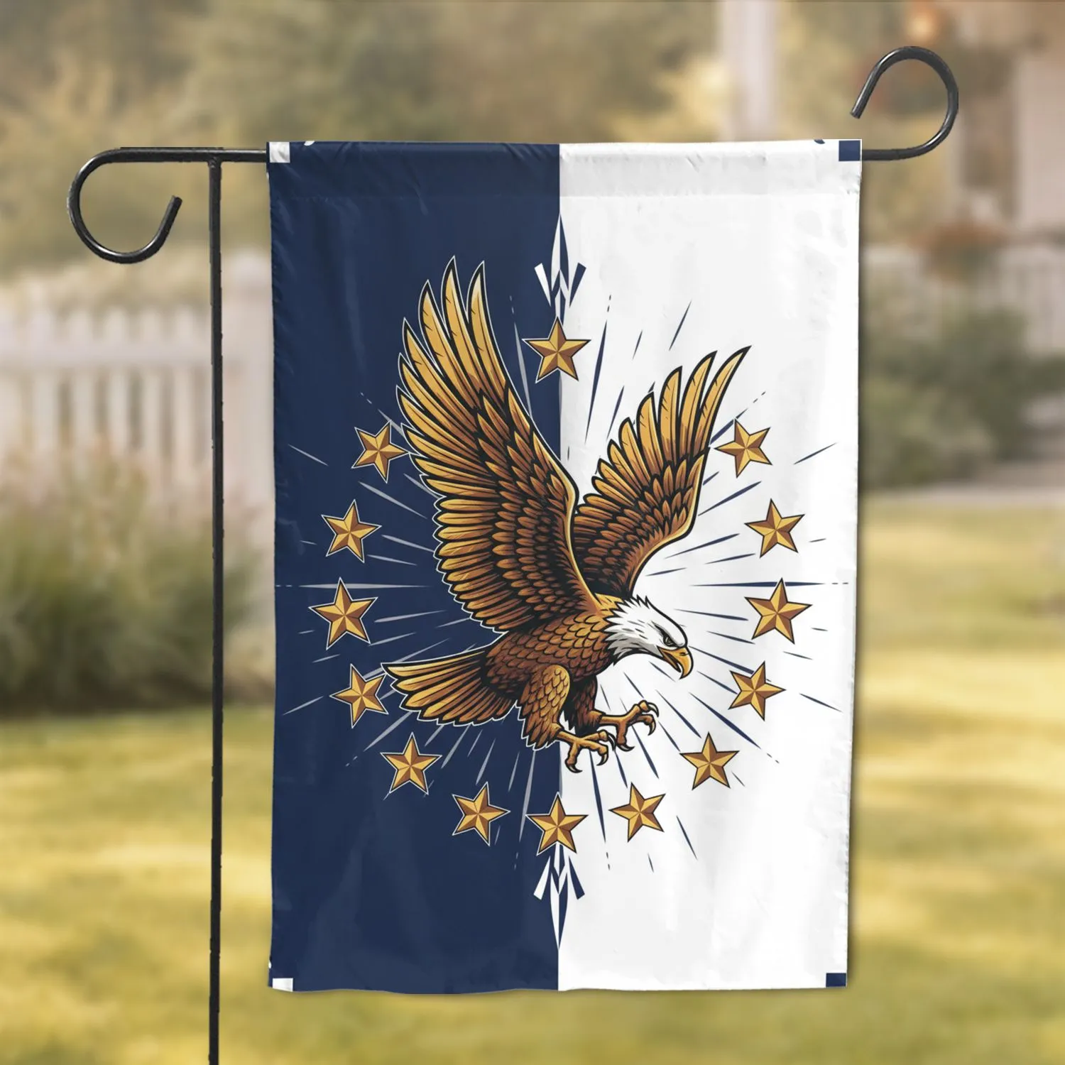Majestic Golden Eagle Golden Stars Navy White Split - Home Decor Gift Garden Flag - 1