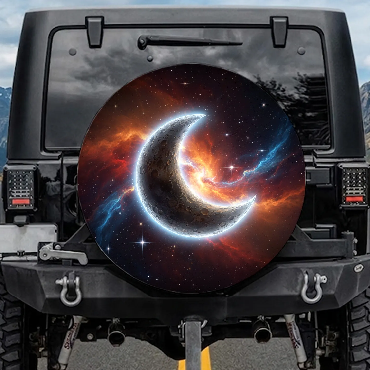 Crescent Moon Deep Space Nebula - Cosmic Lover Gift for Space Enthusiasts Spare Tire Cover - 1