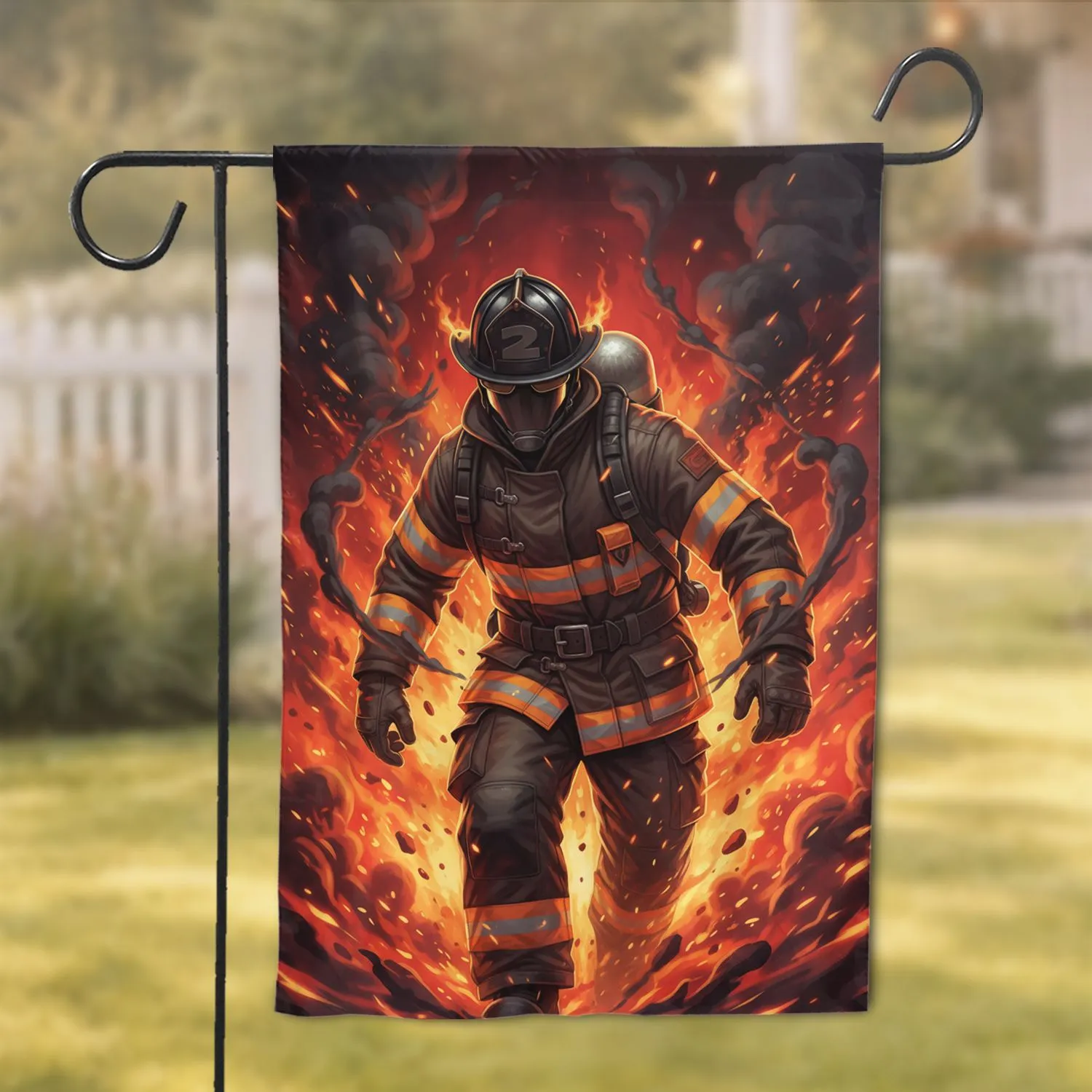Firefighter in Full Protective Gear Inferno - First Responder Home Decor Gift Garden Flag - 1