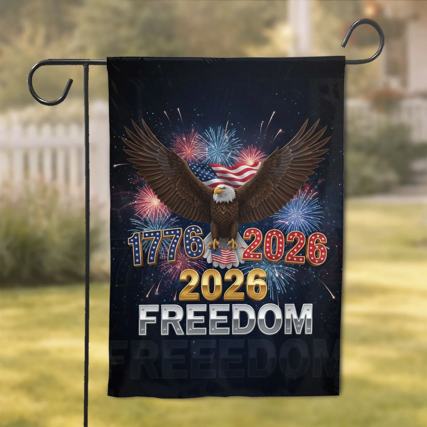 Bald Eagle American Flag 1776-2026 Freedom - USA 250th Anniversary Garden Flag - 1