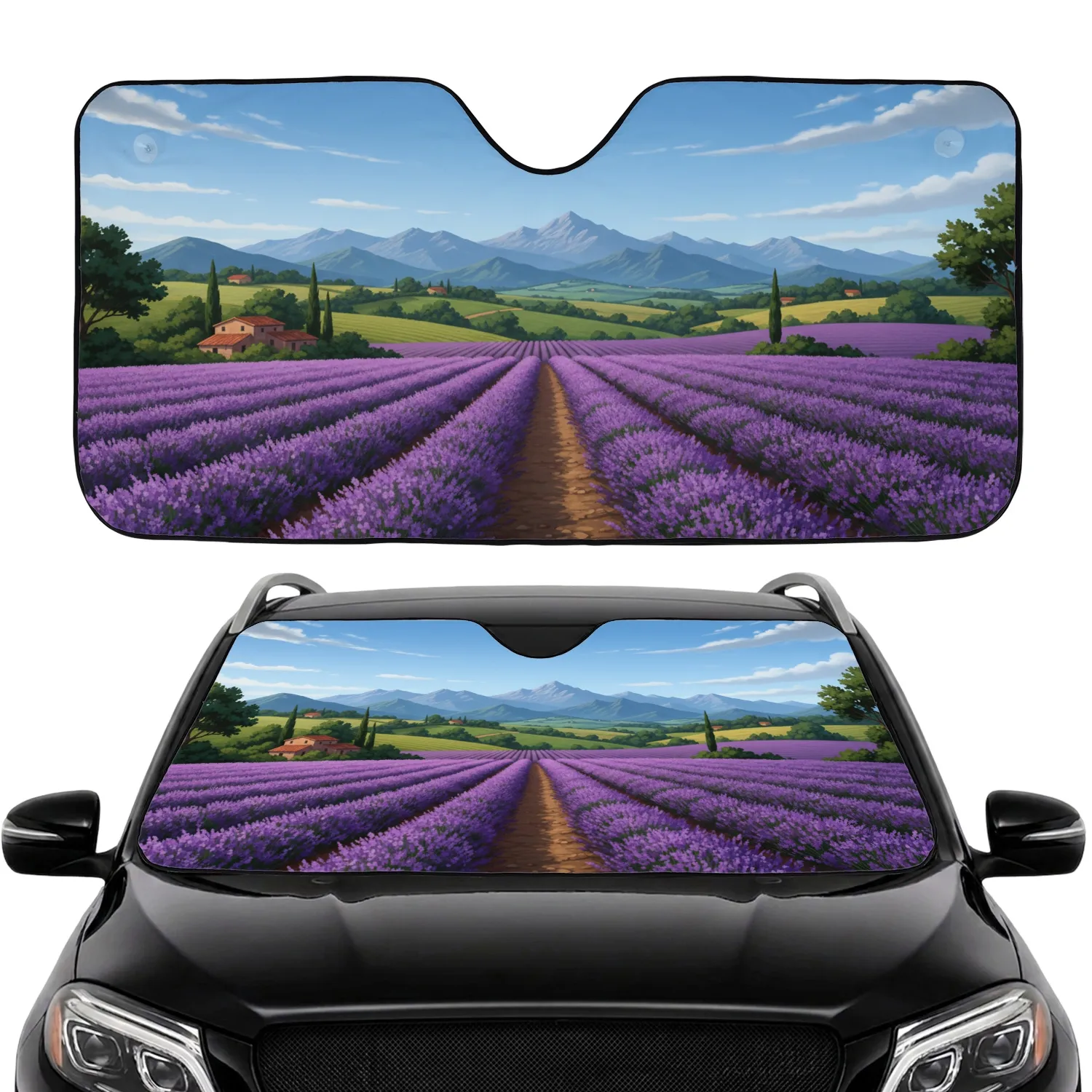 Lavender Field European Farmhouse Mountain Path Road Trip Gift Car Sunshade - 1