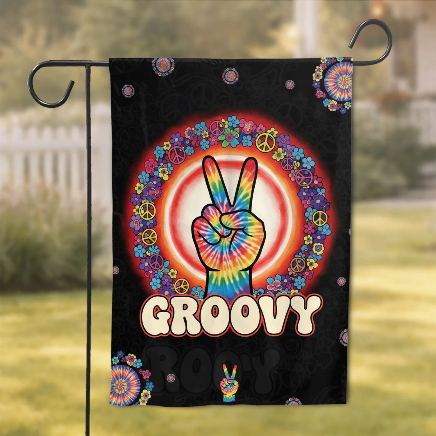 Tie Dye Peace Sign Groovy Flowers Psychedelic Retro Home Decor Gift Garden Flag - 1