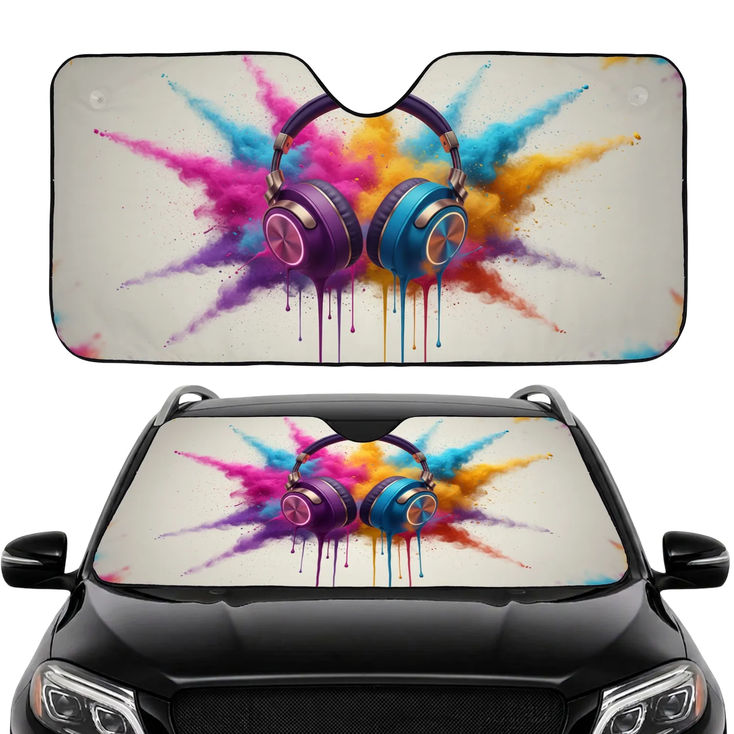 Headphones Powder Paint Explosion - Car Interior Upgrade Music Lover Gift Car Sunshade - 1