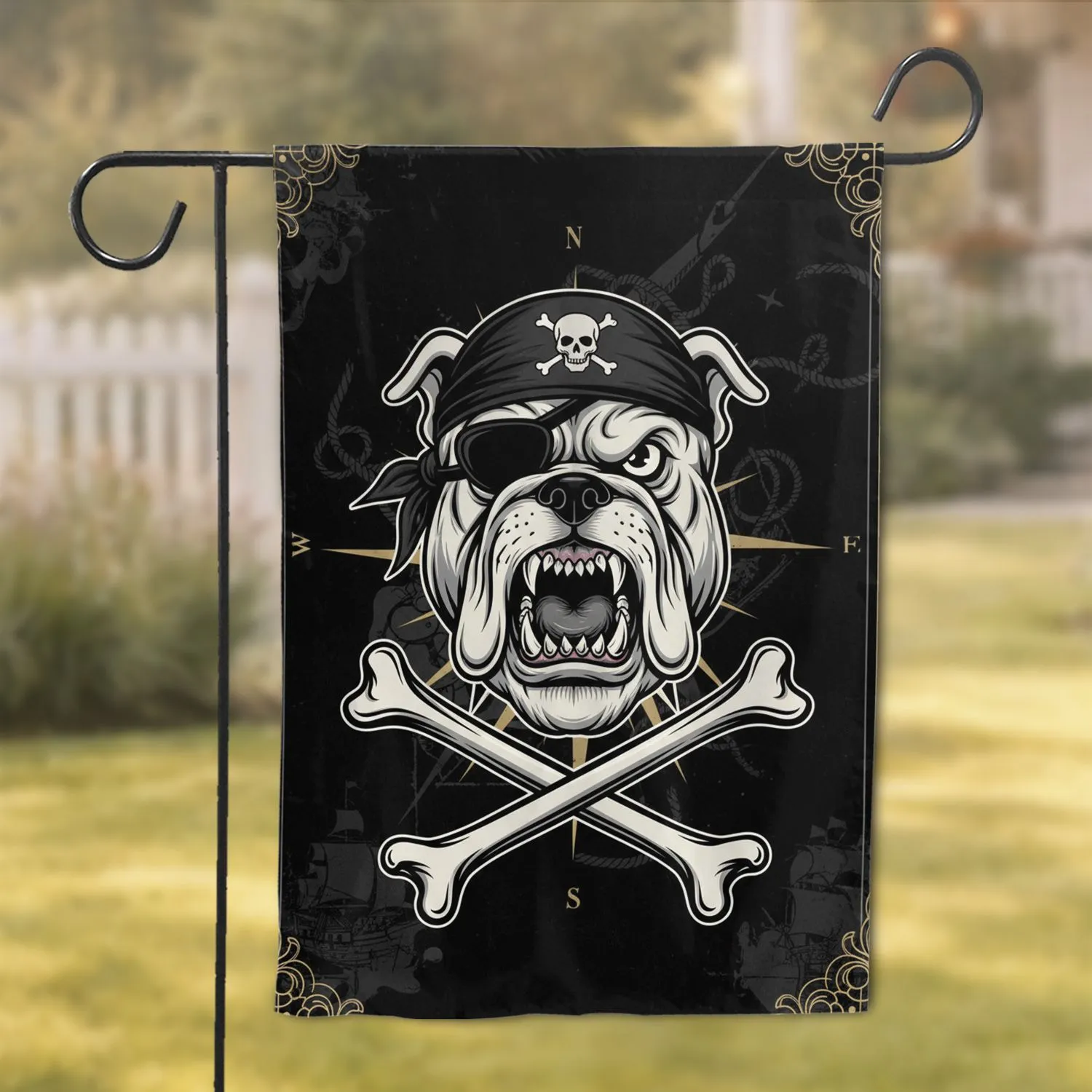 Fierce Bulldog Pirate Skull Crossbones - Pirate Decor Gift for Dog Lover Garden Flag - 1