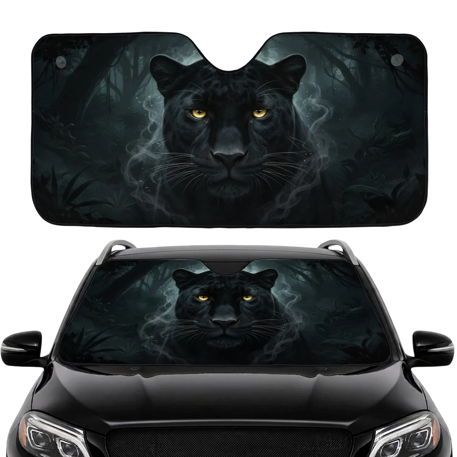 Black Panther Luminous Eyes Jungle Night - Car Interior Upgrade Wildlife Lover Gift Car Sunshade - 1