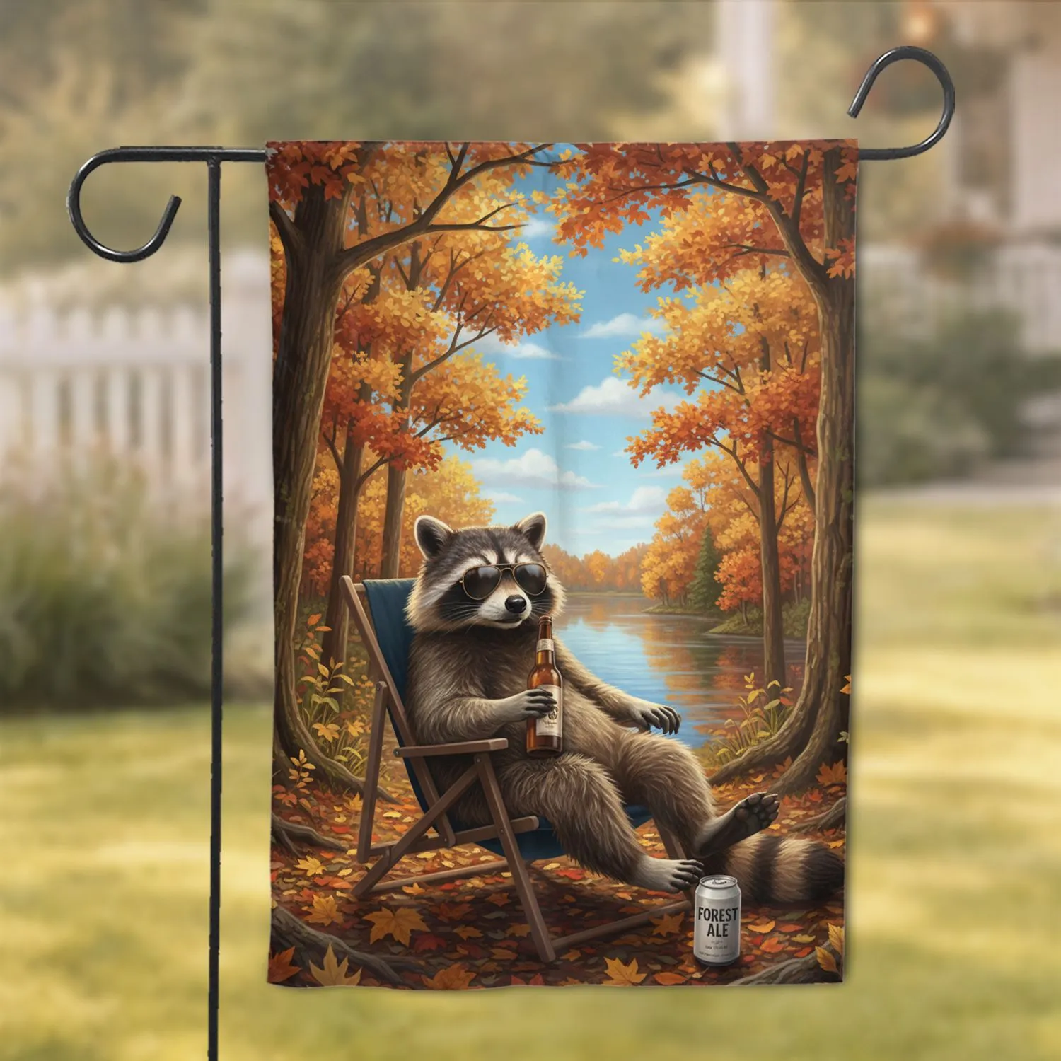 Raccoon Sunglasses Lakeside Autumn Forest - Home Decor Gift for Wildlife Lover Garden Flag - 1