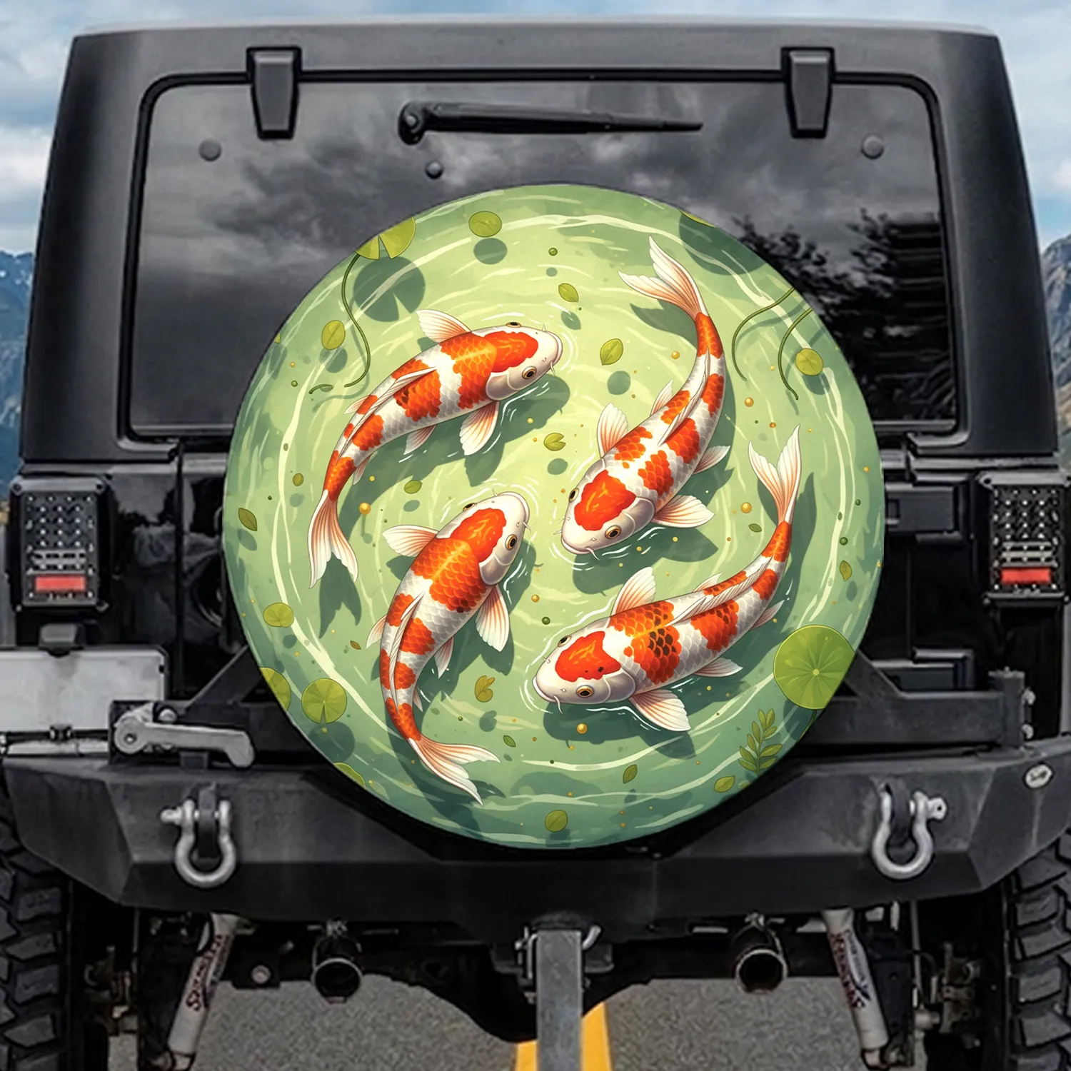 Graceful Koi Fish Shimmering Pond Lily Pads Aquatic Garden - Pond Life Enthusiast Gift Spare Tire Cover - 1