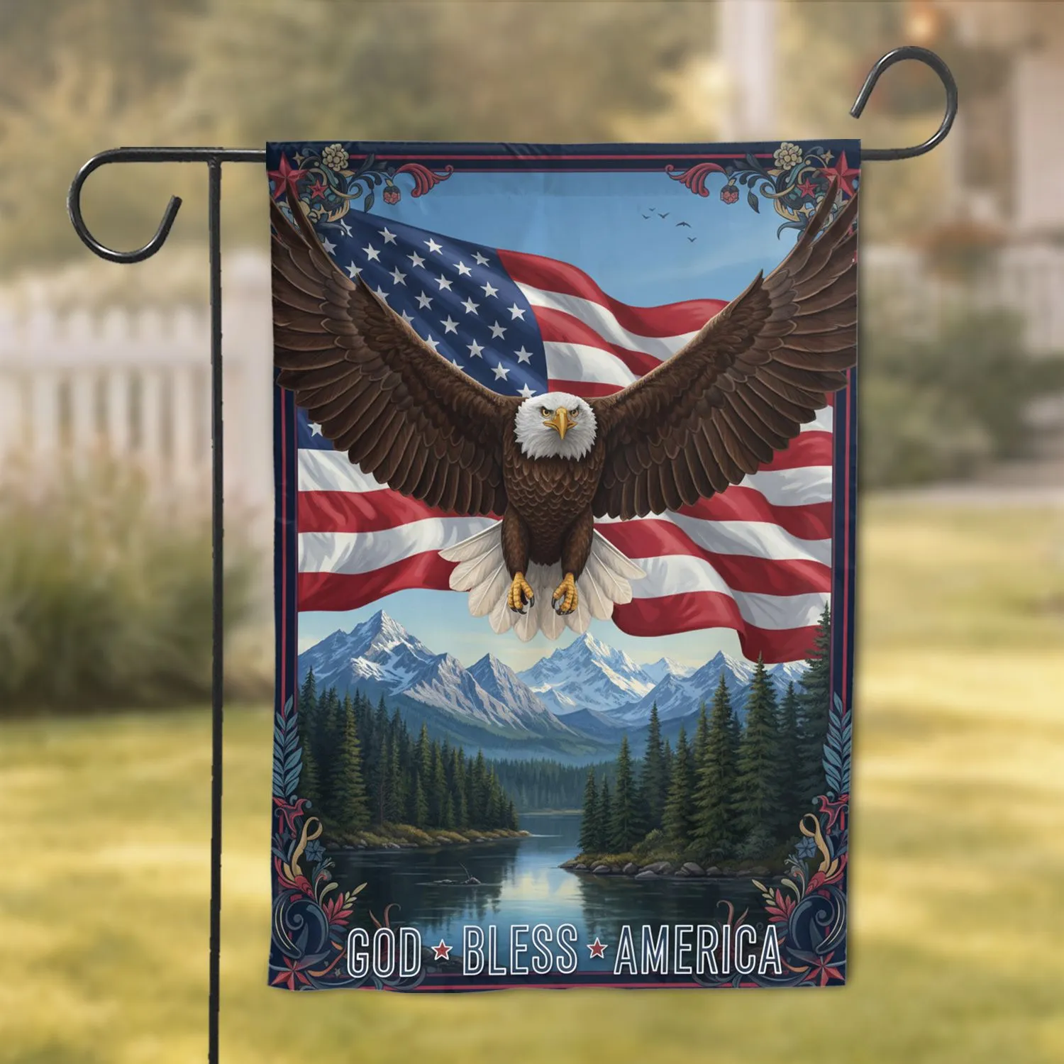 Bald Eagle American Flag God Bless America - Independence Day Gift for Veterans Garden Flag - 1