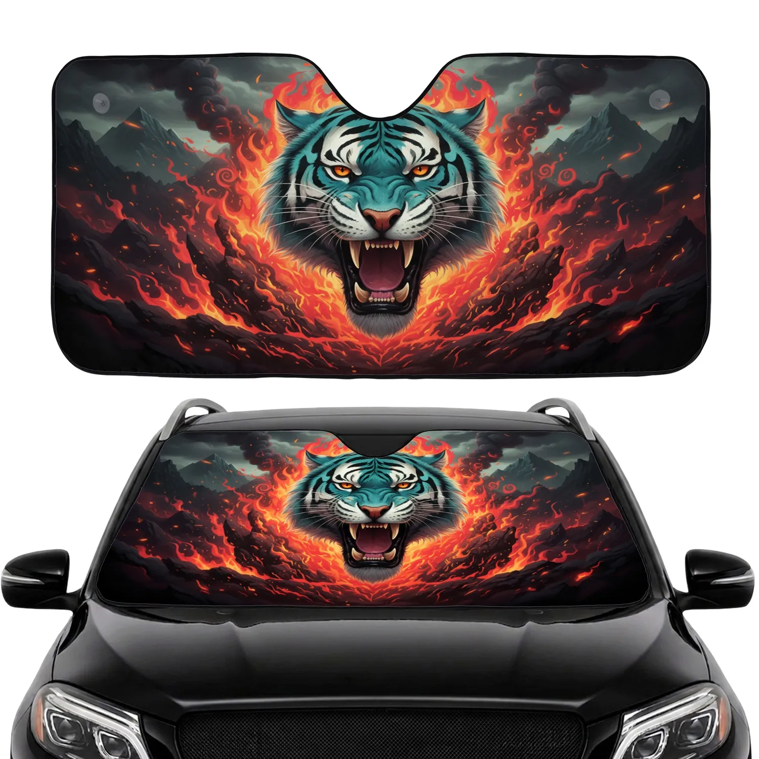 Roaring Tiger Fire Mountain Road Trip Gift Car Sunshade - 1