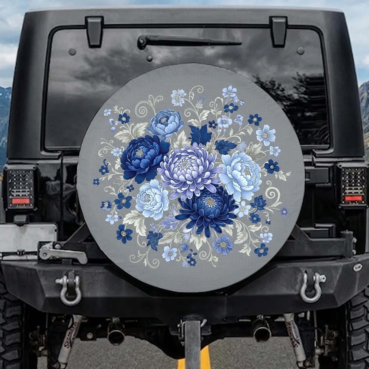 Dense Chrysanthemum Peony Floral Botanical Arrangement - Vehicle Accent Gift Spare Tire Cover - 1