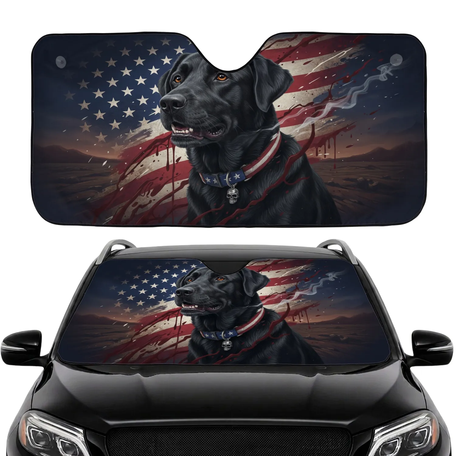 Black Labrador Patriotic Flag Distressed - Car Interior Upgrade Dog Lover Gift Car Sunshade - 1