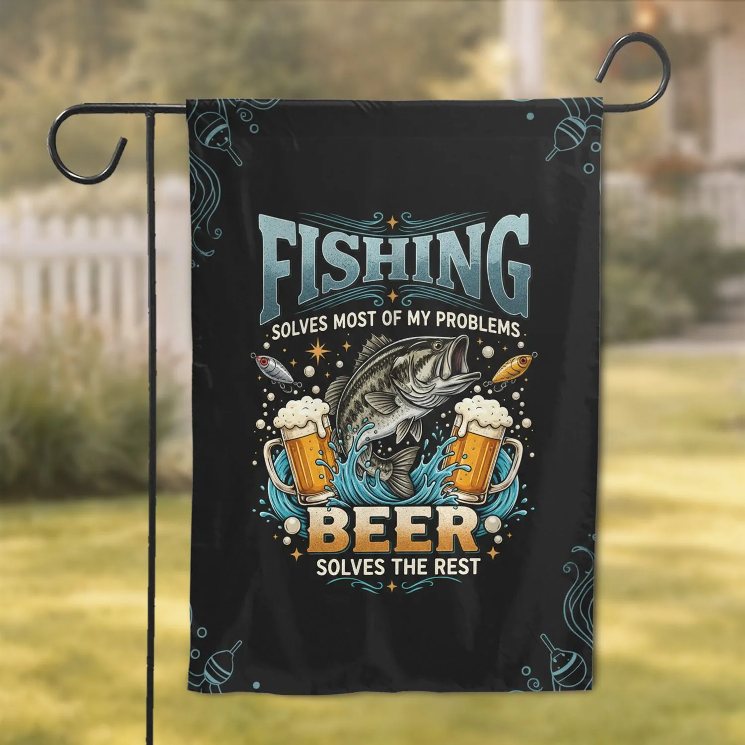 Fishing Bass Fish Beer Mugs Humor - Man Cave Decor Gift for Fishermen Garden Flag - 1