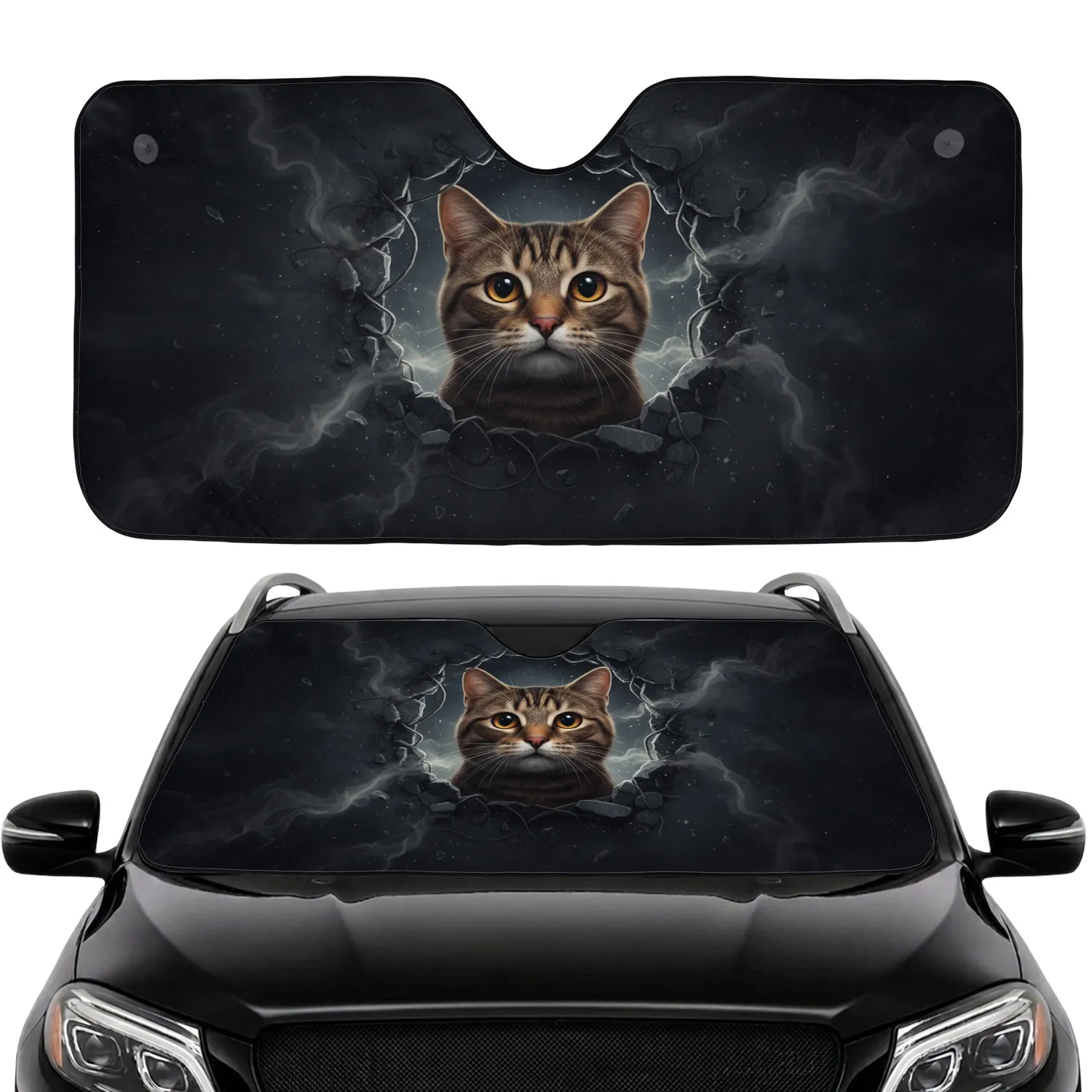 Curious Tabby Cat Cosmic Void - Road Trip Gift for Cat Lovers Car Sunshade - 1