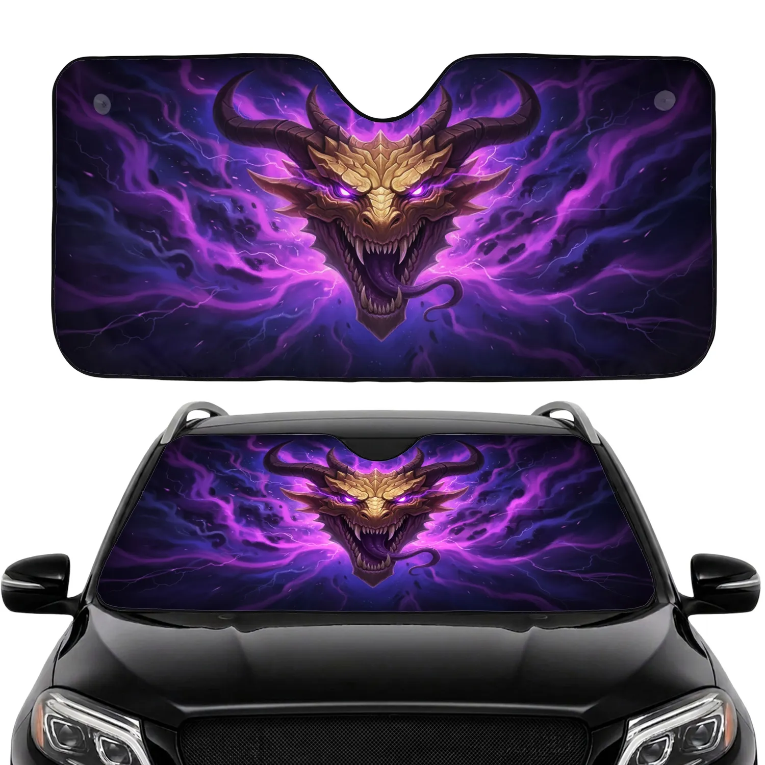 Golden Scaled Dragon Head - Car Interior Upgrade Fantasy Lover Gift Car Sunshade - 1